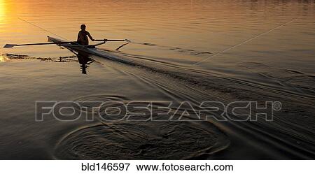 Person rowing sculling boat on river View Large Photo Image Stock Photo - Person rowing sculling boat on river. Fotosearch