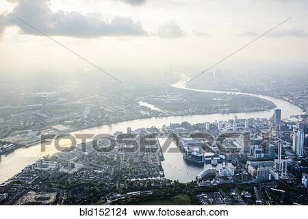 Picture - "Aerial view of London cityscape and river, England". Fotosearch