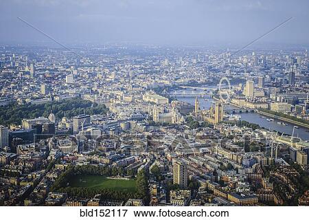 "Aerial view of London cityscape and river, England" View Large Photo Image Stock Photo - "Aerial view of London cityscape and river, England". Fotosearch