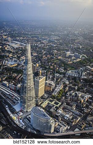 Stock Photo - "Aerial view of London cityscape and river, England". Fotosearch