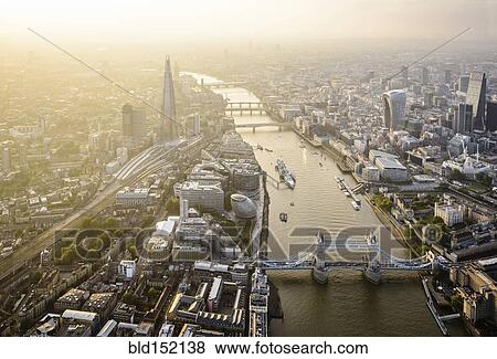 "Aerial view of London cityscape and river, England" View Large Photo Image Stock Photo - "Aerial view of London cityscape and river, England". Fotosearch