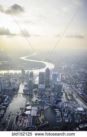 Stock Photography - "Aerial view of London cityscape and river, England". Fotosearch