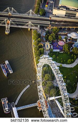 Stock Photography - "Aerial view of London cityscape and river, England". Fotosearch