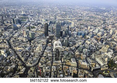 Stock Image - "Aerial view of London cityscape, England". Fotosearch