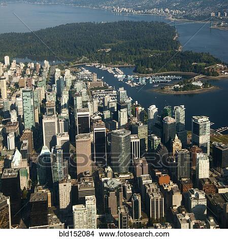 Picture - "Aerial view of river and Vancouver cityscape, British Columbia, Canada". Fotosearch