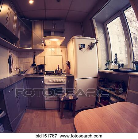 Fish-eye lens view of domestic kitchen View Large Photo Image Stock Photo - Fish-eye lens view of domestic kitchen. Fotosearch