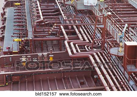 High angle view of deck piping on oil tanker ship View Large Photo Image Stock Photo - High angle view of deck piping on oil tanker ship. Fotosearch