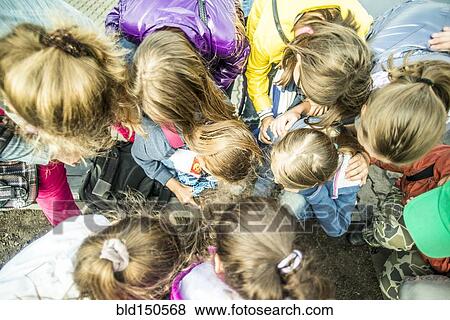 High angle view of heads of Caucasian children View Large Photo Image Stock Photo - High angle view of heads of Caucasian children. Fotosearch