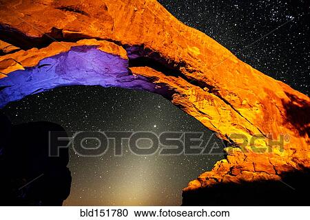 "Illuminated rocks at night in Arches National Park, Moab, Utah, United States" View Large Photo Image Stock Image - "Illuminated rocks at night in Arches National Park, Moab, Utah, United States". Fotosearch