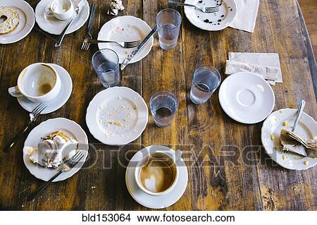 "Empty plates, coffee cups and glasses on cafe table" View Large Photo Image Picture - "Empty plates, coffee cups and glasses on cafe table". Fotosearch