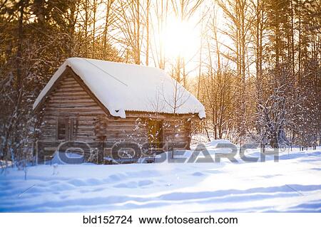 Log cabin in clearing in snowy forest View Large Photo Image Picture - Log cabin in clearing in snowy forest. Fotosearch