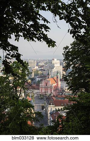 Stock Photo - "Ornate buildings in Ljubljana cityscape, Slovenia". Fotosearch
