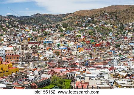 Stock Image - "Aerial view of Guanajuato cityscape, Guanajuato, Mexico". Fotosearch