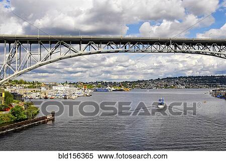 Stock Photography - "Bridge over Seattle harbor, Washington, United States". Fotosearch