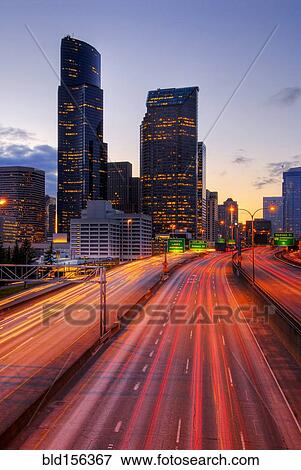 "Long exposure view of traffic driving on urban highway, Seattle, Washington, United States" View Large Photo Image Stock Photo - "Long exposure view of traffic driving on urban highway, Seattle, Washington, United States". Fotosearch