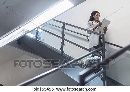 Low angle view of mixed race doctor reading medical chart on staircase View Large Photo Image Stock Photography - Low angle view of mixed race doctor reading medical chart on staircase. Fotosearch