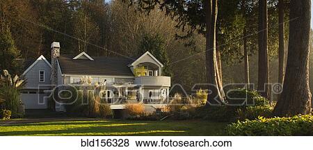 Ornate house and backyard near rural forest View Large Photo Image Stock Photo - Ornate house and backyard near rural forest. Fotosearch