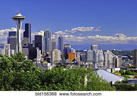Stock Photo - "Space Needle and high rise buildings in Seattle city skyline, Washington, United States". Fotosearch
