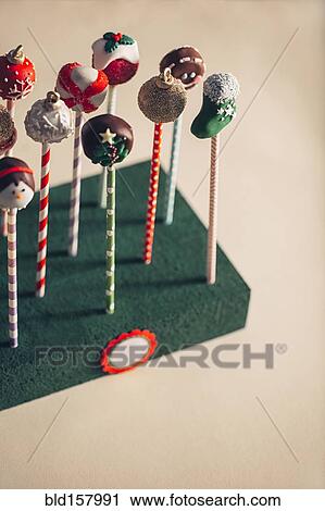 Close up of decorated Christmas candy lollipops View Large Photo Image Stock Image - Close up of decorated Christmas candy lollipops. Fotosearch