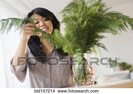 Pacific Islander arranging plants in jar View Large Photo Image Picture - Pacific Islander arranging plants in jar. Fotosearch