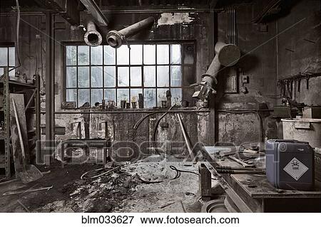 Empty dilapidated casting metalwork workshop View Large Photo Image Stock Photo - Empty dilapidated casting metalwork workshop. Fotosearch