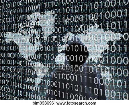 Hacker wearing hoody standing behind binary code View Large Photo Image Stock Photograph - Hacker wearing hoody standing behind binary code. Fotosearch