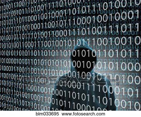 Hacker wearing hoody standing behind binary code View Large Photo Image Stock Photography - Hacker wearing hoody standing behind binary code. Fotosearch