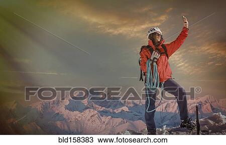 Caucasian hiker taking selfie on mountaintop, Monte Rosa, Alps, Italy View Large Photo Image Stock Image - Caucasian hiker taking selfie on mountaintop, Monte Rosa, Alps, Italy. Fotosearch