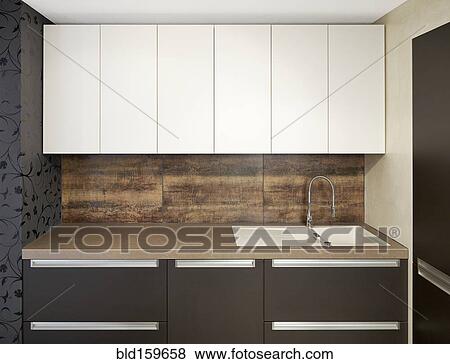 Stock Photo - Counter and cabinets in modern kitchen. Fotosearch