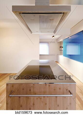 Stock Image - Counter and ventilation hood in modern kitchen. Fotosearch