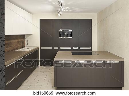 Counters and cabinets in modern kitchen View Large Photo Image Stock Photo - Counters and cabinets in modern kitchen. Fotosearch
