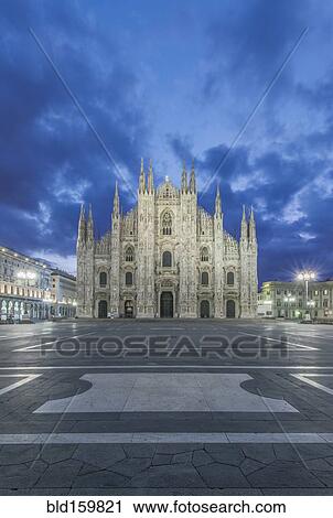 Stock Image - Duomo di Milano cathedral illuminated at night, Milan, Italy. Fotosearch