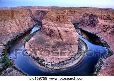 Stock Photo - High angle view of Horseshoe Bend river and rock formations, Page, Arizona, United States. Fotosearch