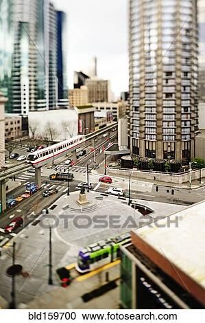 Monorail in Seattle cityscape, Washington, United States View Large Photo Image Stock Image - Monorail in Seattle cityscape, Washington, United States. Fotosearch