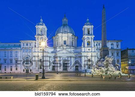 Picture - Piazza Navona and Four Rivers Fountain illuminated at night, Rome, Italy. Fotosearch