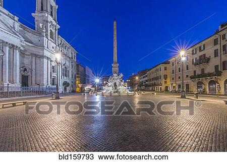 Piazza Navona and Four Rivers Fountain illuminated at night, Rome, Italy View Large Photo Image Stock Image - Piazza Navona and Four Rivers Fountain illuminated at night, Rome, Italy. Fotosearch