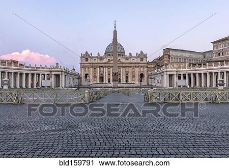 Stock Image - St Peter's Basilica and buildings near courtyard, Rome, Italy. Fotosearch