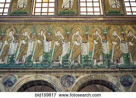 Stock Photo - Tile mosaic and ornate architecture in Basilica di Sant'Apollinare, Ravenna, Ravenna, Italy. Fotosearch