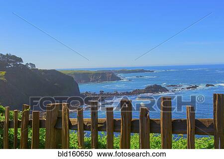 Wood fence overlooking rocky coastline, Mendocino, California, United States View Large Photo Image Stock Image - Wood fence overlooking rocky coastline, Mendocino, California, United States. Fotosearch
