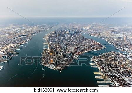 Stock Image - Aerial view of New York cityscape, New York, United States. Fotosearch