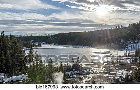 Aerial view of Yellowstone hot spring in winter, Wyoming, United States View Large Photo Image Stock Image - Aerial view of Yellowstone hot spring in winter, Wyoming, United States. Fotosearch