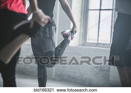 Athletes stretching legs in gym View Large Photo Image Stock Image - Athletes stretching legs in gym. Fotosearch
