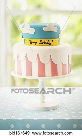 Birthday cake on platter at party View Large Photo Image Stock Photo - Birthday cake on platter at party. Fotosearch