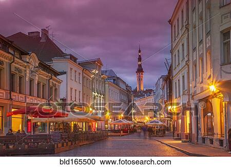 Illuminated street in cityscape, Tallin, Estonia View Large Photo Image Stock Image - Illuminated street in cityscape, Tallin, Estonia. Fotosearch