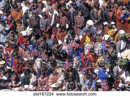 Overhead view of crowd celebrating Paro Festival, Paro, Paro District, Bhutan View Large Photo Image Picture - Overhead view of crowd celebrating Paro Festival, Paro, Paro District, Bhutan. Fotosearch
