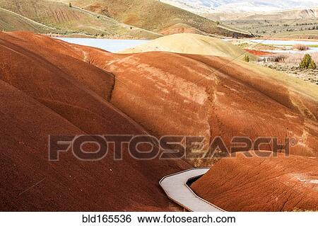 Stock Photograph - Wooden walkway in desert hills, Painted Hills, Oregon, United States. Fotosearch