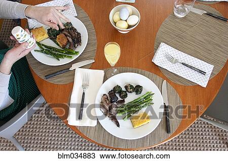 High angle view of dinner table View Large Photo Image Stock Image - High angle view of dinner table. Fotosearch