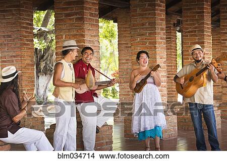 Picture - Musicians performing in courtyard. Fotosearch