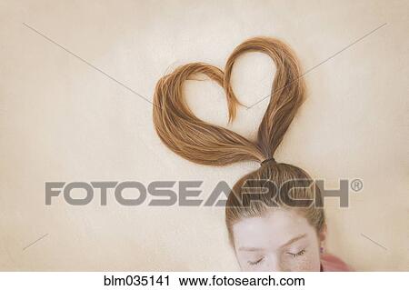 Ponytail of Caucasian girl in heart shape View Large Photo Image Stock Image - Ponytail of Caucasian girl in heart shape. Fotosearch