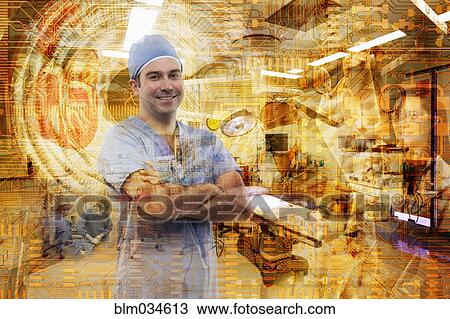 Surgeon smiling in operating room View Large Photo Image Stock Image - Surgeon smiling in operating room. Fotosearch